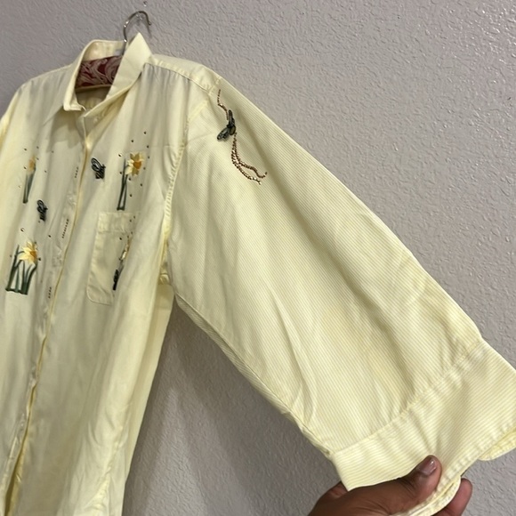 Mari Lyn Vintage Yellow White Striped long sleeve Button Down shirt Size XL - Picture 8 of 11